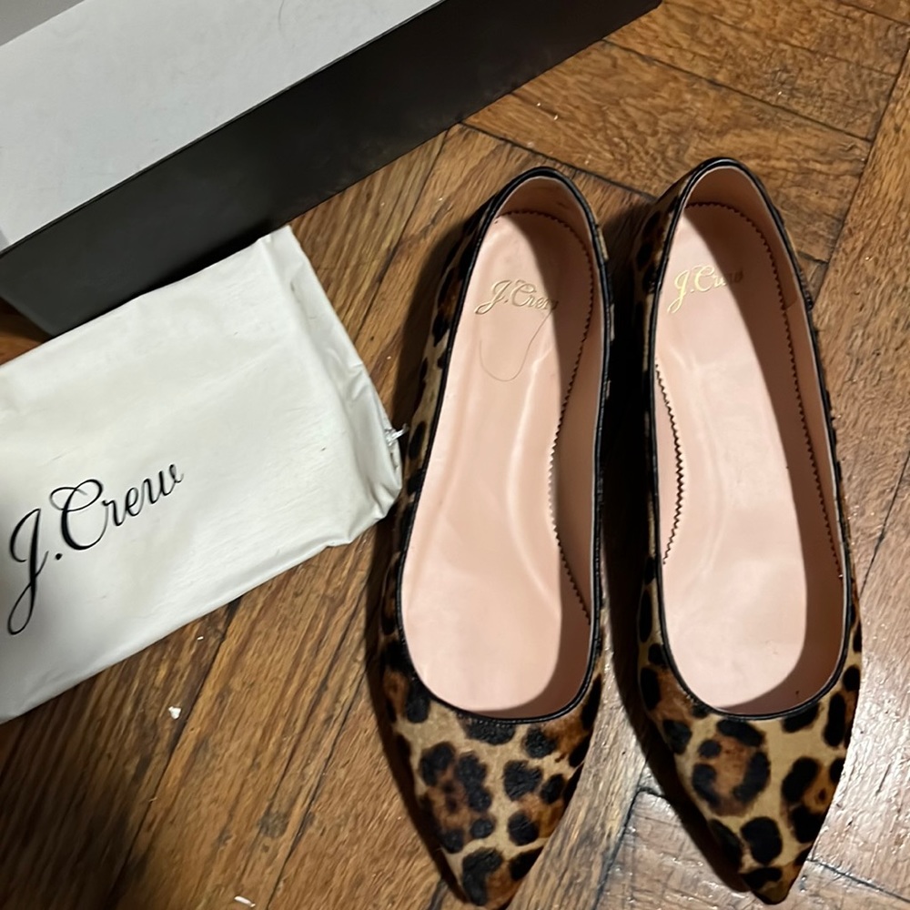 J Crew leopard print pony hair ballet flats